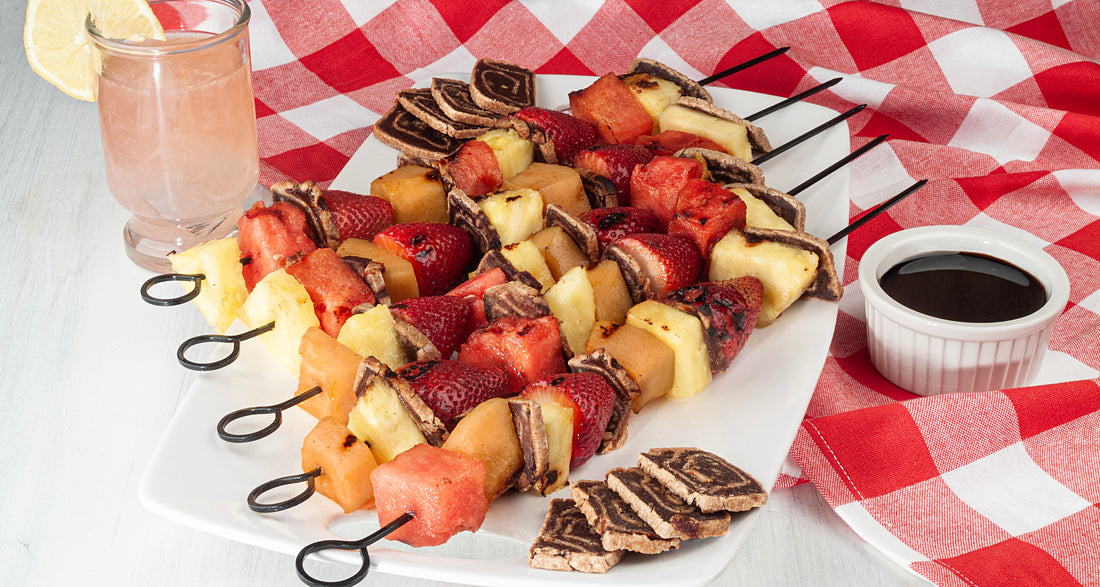 Grilled Fruit Kabobs with Date Swirls and Balsamic Glaze